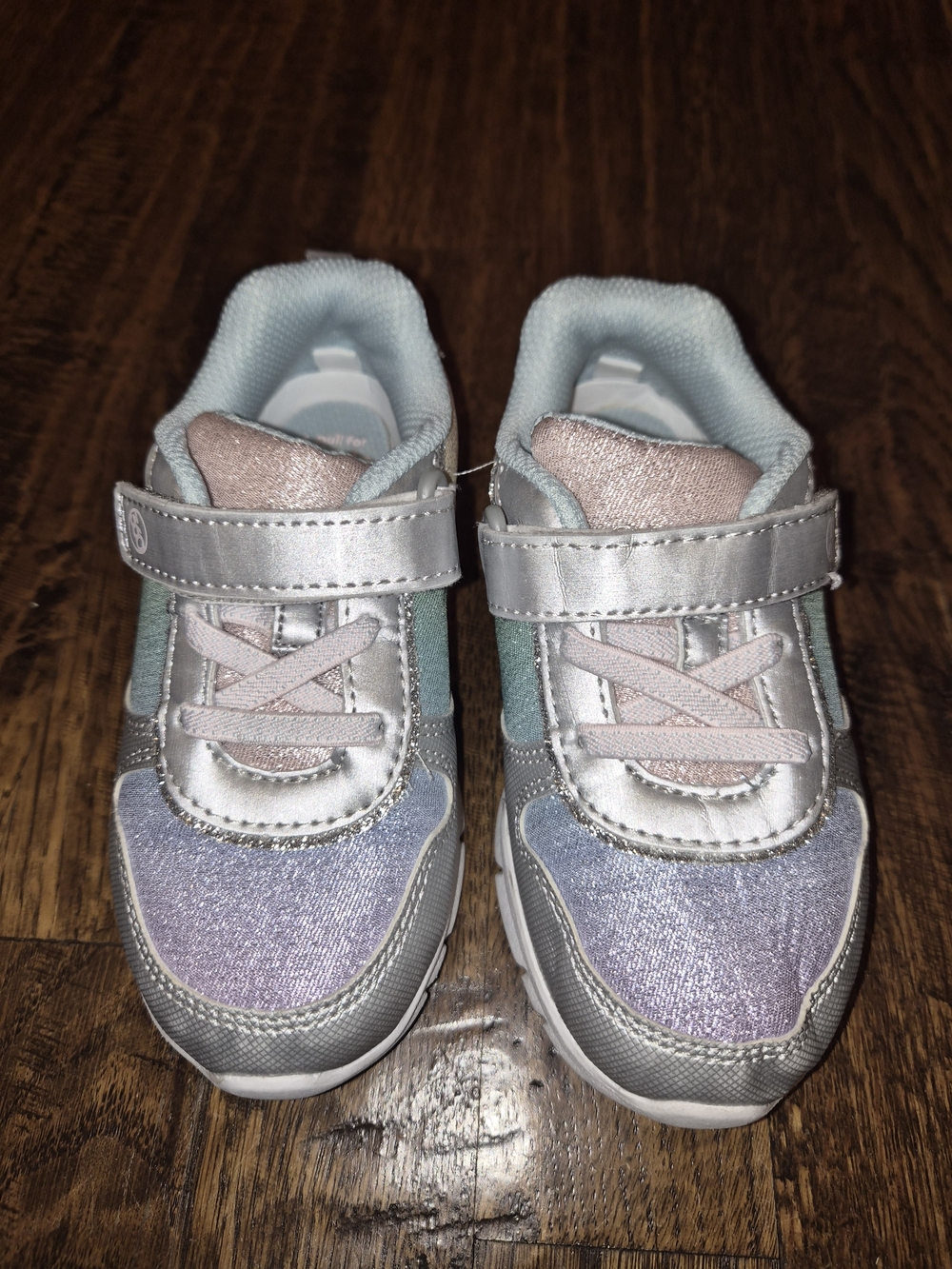 Girls Stride Rite Metallic Pastel Silver Sneakers Sz 8